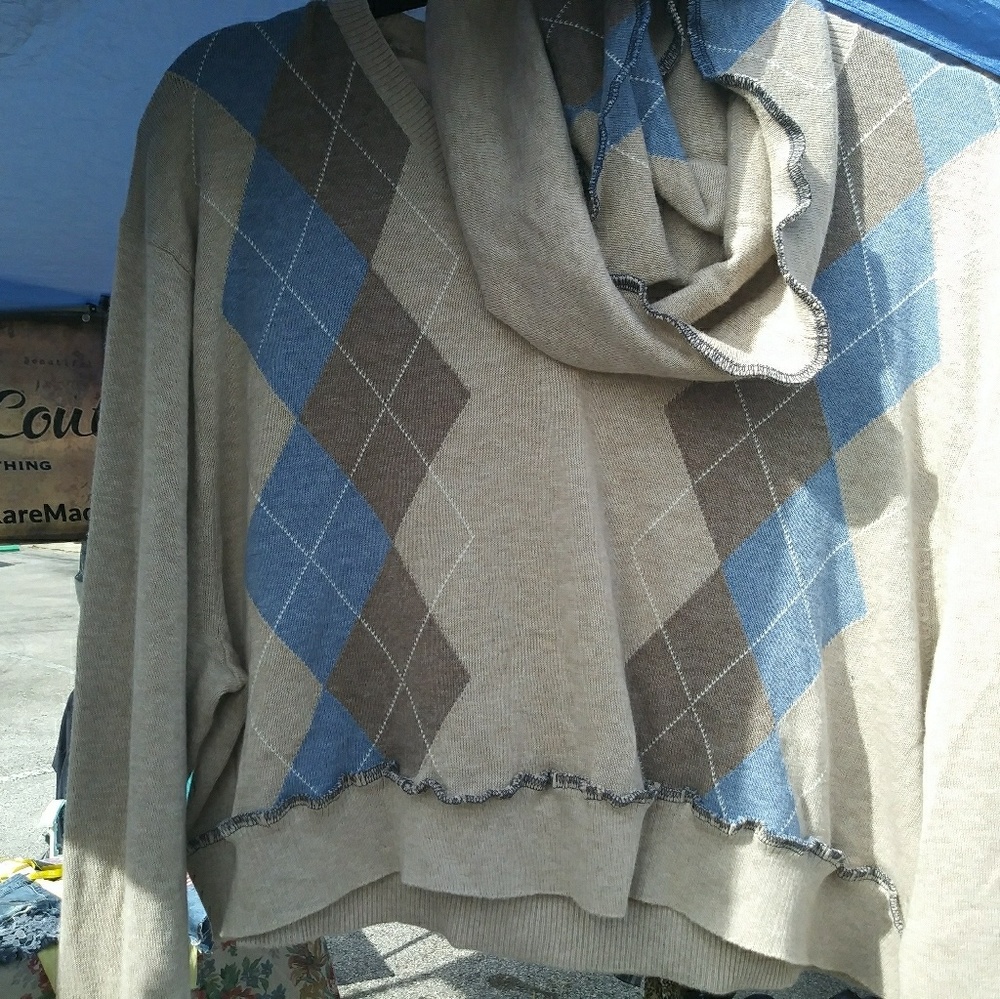 Sz 1x plus upcycled crop top sweater scarf boho